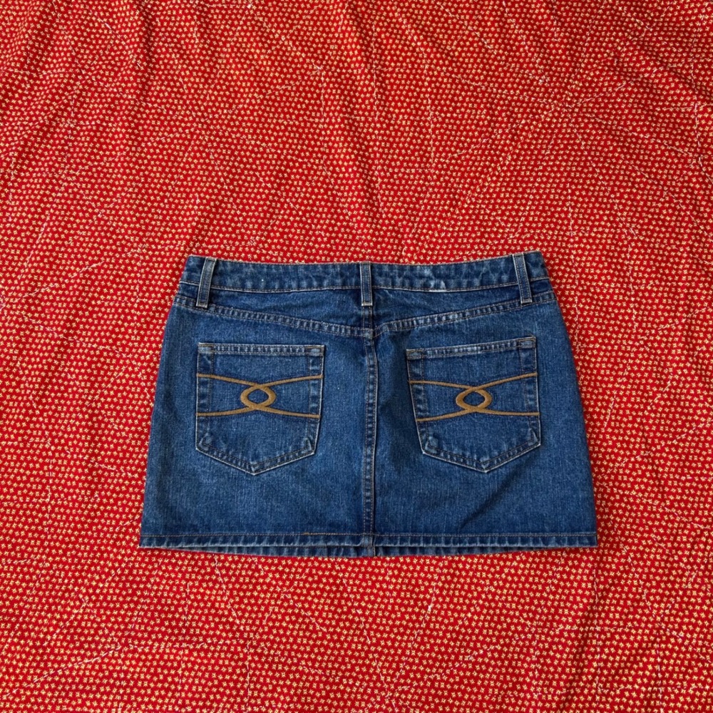 Refuge Vintage low rise Blue Denim Mini Skirt Size 11 Made in USA Indie Twee